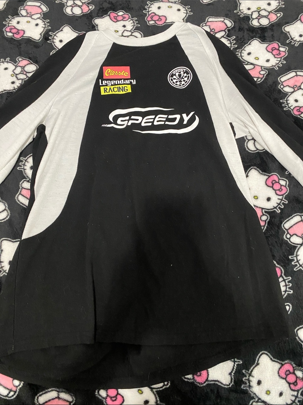 SHEIN Black and White 'Speedy' Racing Raglan Tee